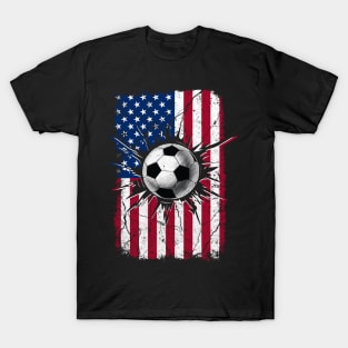 Vintage Soccer 4th of July Men USA American Flag Boys T-Shirt